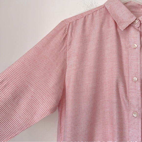 onia Red and White Striped Button Up Shirt Dress Pockets Coastal Beachy Summer - Picture 5 of 13